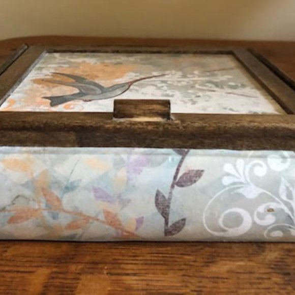 Handcrafted Vintage Wooden Jewelry Box Hummingbird - Picture 2 of 5
